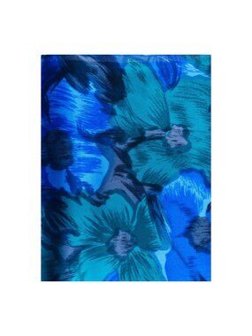 Vintage Synthetic Floral Print Fabric With Sheen Cobalt Blue Green and Black